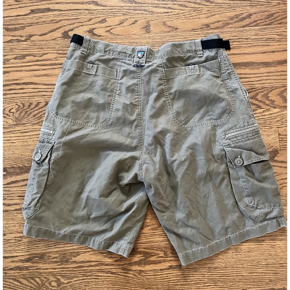 KUHL Dry Cargo Shorts Pockets Adjustable Waist Khaki Green Outdoor Men's Medium - Picture 5 of 8